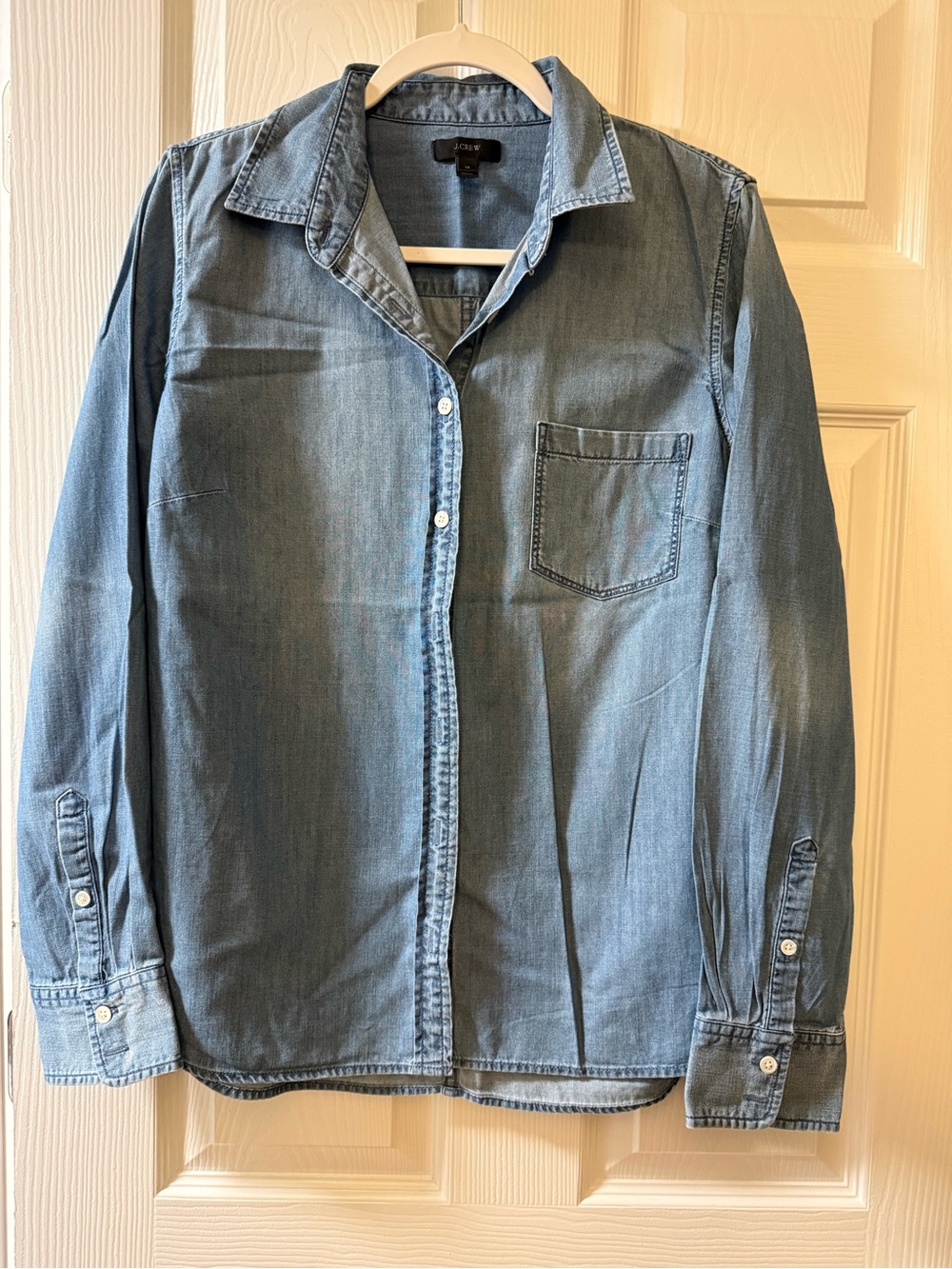 J. Crew Light Blue Denim Button-Up cotton Shirt - Casual Shirt sz 12